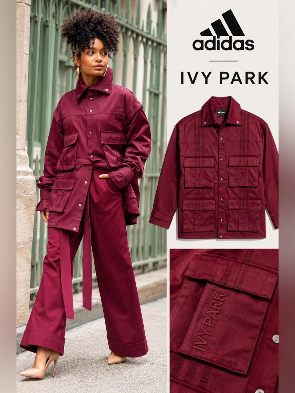 adidas Ivy Park utility jacket Utility Jacket Burgundy Size Medium Like New